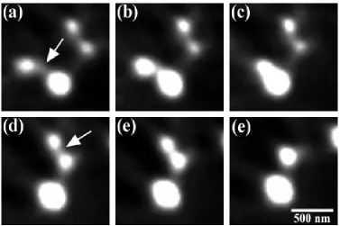 Figure 3.3  A sequence of PEEM images showing two pairs of HfSi2 islands which 