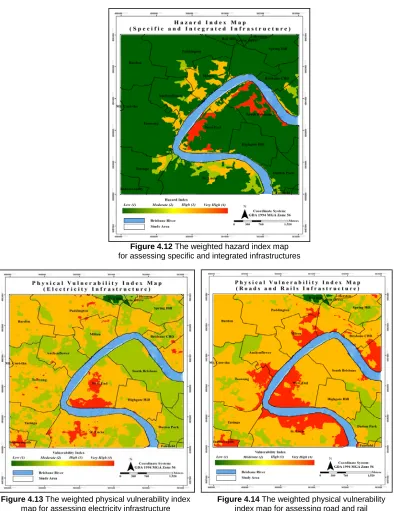 Figure 4.12 The weighted hazard index map  for assessing specific and integrated infrastructures  