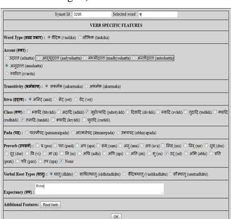 Figure 3. Word Options – Verb Specific Features 