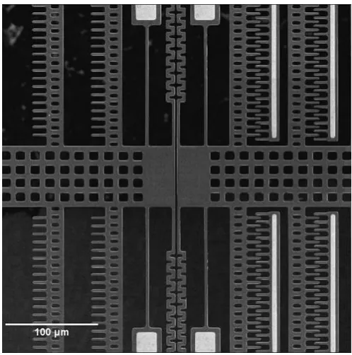 Figure 3-2 SEM image showing the fabricated MEMS thermomechanical testing device that 
