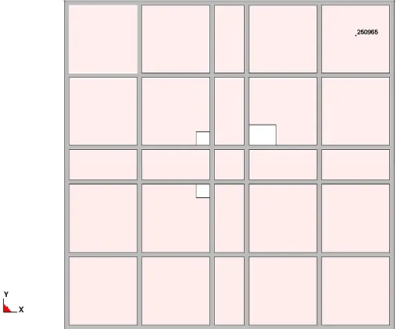 Figure 3:  Location of the nodes on the 1 st floor (node 250965) and the same location in plan on 4th floor (node 647925) where response spectra were computed 