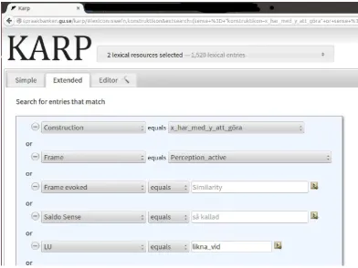 Figure 2: The Karp editing tool provides various functionalities to extract information from a numberof different lexical resources