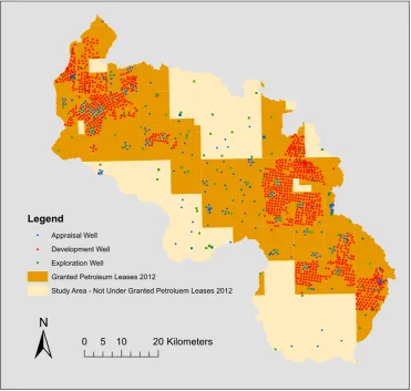 Figure   6:   Regions   within   the   study   area   under   Granted   Petroleum   Leases   in   2012   