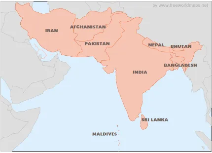 Figure 1: South Asia Political Boundary Map (Free World Maps 2014) 