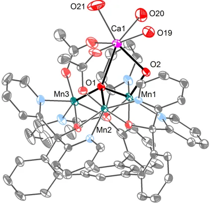 Figure 2. Solid-state structure of [4-Ca(DME)(OTf)]2+ as 50% thermal ellipsoids. Outer-