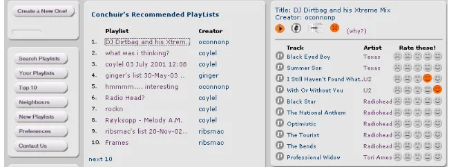 Fig. 1. A screen shot of the Smart Radio recommendation screen 