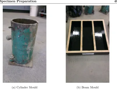 Figure 4.10: Specimen Moulds. Figure 4.10a shows the steel cylinder mould used for thecompression test specimens.Figure 4.10b shows the timber mould used for the beamspecimens