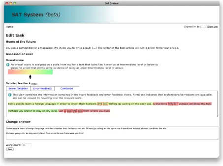 Figure 1: SAT system screen where students can see the automated feedback and revise their piece of writing
