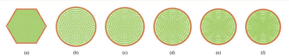 Fig. 7 shows the initial particle placement, fresh tissue condi-tion and dried tissue conditions of the 7-cell tissue