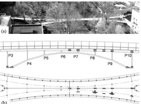 Fig. 4.  Aerial photo of Streicker Bridge (a) and its structural scheme (b), from [1]