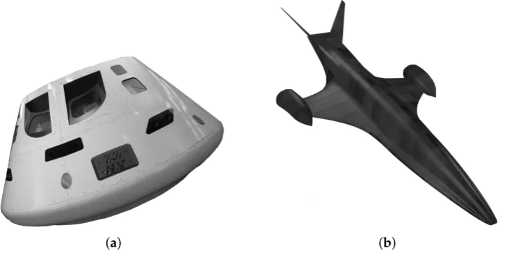 Figure 1. Two visions of the future of air-space transportation. (Aeronautics and Space Administration (NASA); (a) Orion spacecraft