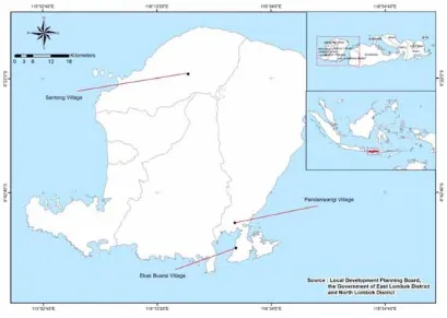 Figure 2.4 Locations of the three study sites in Lombok  