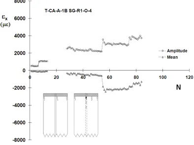 Fig. 2.24 T-CA-A-1B SG-R1-O4 mean strain and strain amplitude plot  