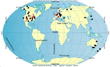 Fig. 1. World map showing locations where biogenic CH4  from CBM (black circles) and SG (red circles) has