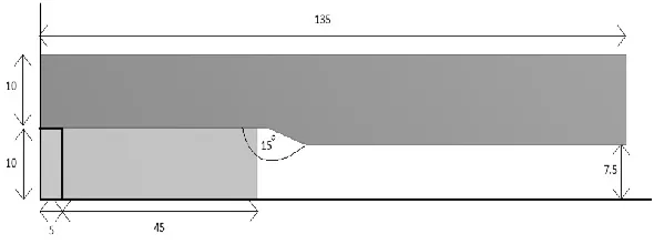 Figure 3: 2D plane sketch of 15 degree geometry with a pipe ratio of 