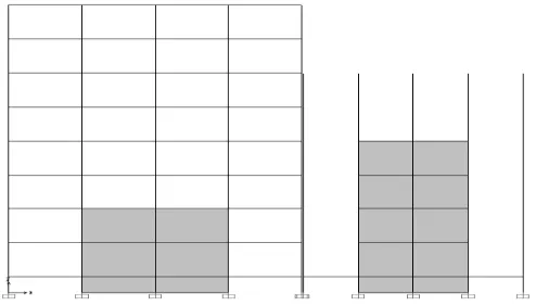 Figure 6: Elevation view of structures having RC Wall of reduced length at mid two panels in X Direction   