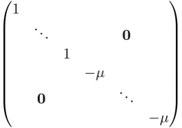 Figure 2: A partially scaled and inverted identitymatrix J µ . Such a matrix can be used to trans-form a vector storing a domain and value repre-sentation into one containing the same domain buta partially inverted value, such as Wand ¬ Wde-scribed in Figure 1.