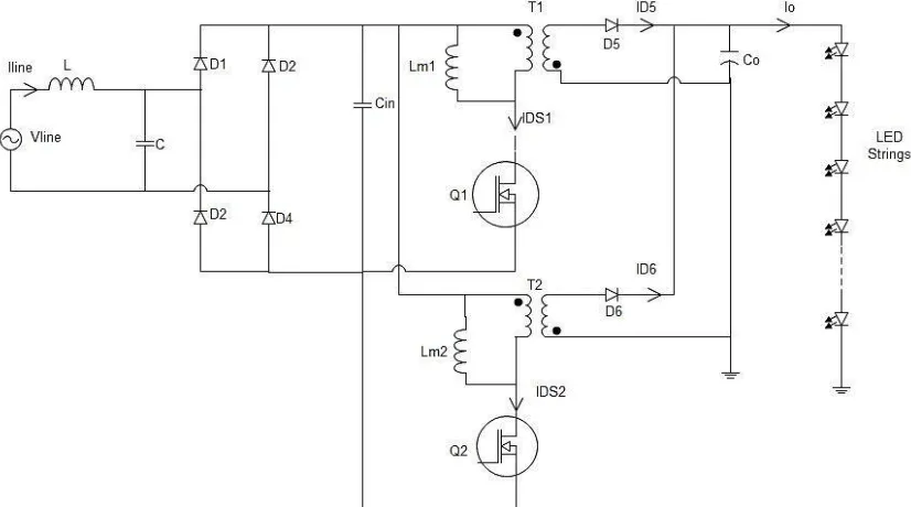 Figure 1: Interleaved flyback converter to drive LED 