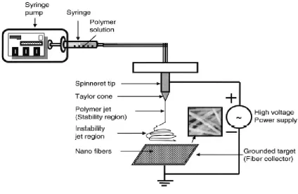Figure 1.4: Schematic Illustration of an electrospinning apparatus21