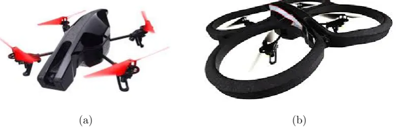 Figure 3: AR.Drone 2.0 conﬁgurations for (a) Outdoor navigation (light conﬁguration) and (b) Indoornavigation (protected by external hull).