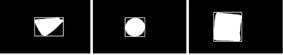 Figure 10: Diﬀerent geometric shapes with bounding box and their extent values.