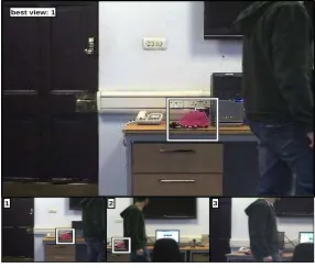 Fig. 7. Three images from the DS: the system is able to switch between camera viewswherein the target is detected, to create a continuous video stream of the target.