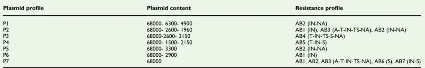 TABLE 2. Plasmid pro ﬁles and antibiotic resistance pattern of Salmonella Enteritidis isolated from human and food origin