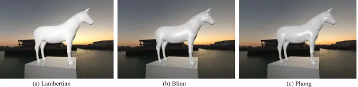 Figure 5: The same model was rendered using three diﬀerent materials, namely a Lam-