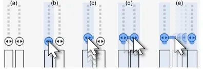 Figure 3: Example of an interface based on Crossets. The axes ofall Crossets are horizontal, and crossing interpretations are vertical.Here, several continuous range sliders have their maximum valuesimultaneously set.