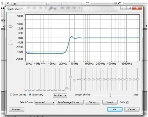 Figure 8: The equalizer in Audacity. Two views are available: curves(top) and sliders (bottom)