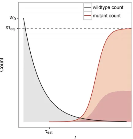 Figure 1 Model depiction of evolutionary rescue. A population initiallybeneand establishes at timecan establish before the wild-type population goes extinct, leading to asoft selective sweep, as illustrated by the multiple shaded lineages (redcomprised of 