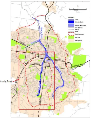 Figure 26: The approximate extent of the flooding that occurred in 2011 over the Gowrie Creek 