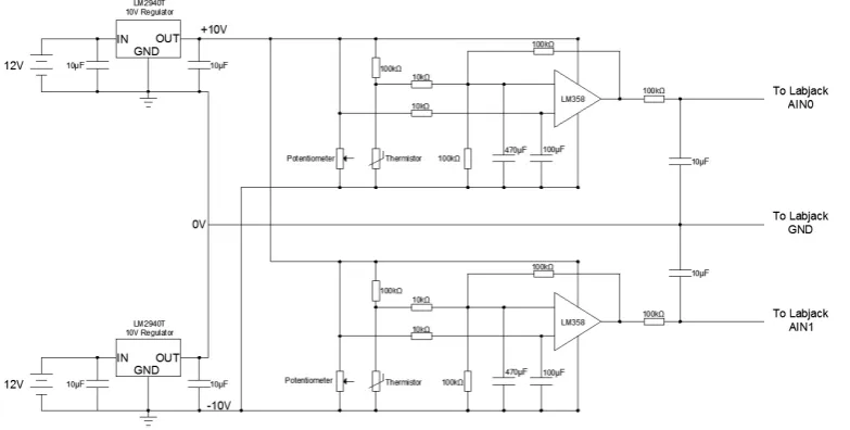 Figure 4.2: Circuit diagram of the completed temperature sensing device.