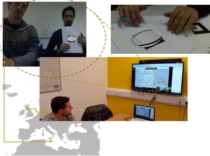Fig. 2. Members of team 6 using AR to help the distributed team members visualise one of the  concepts of the seat-belt  