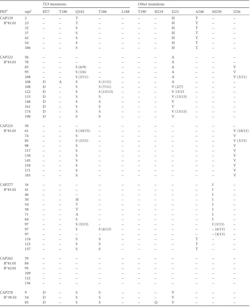 TABLE 2 HLA-B*81:01, HLA-B*39:10, and other B7 allelic restricted sequence variations in and proximal to the TL9 epitope and putativecompensatory mutationsa