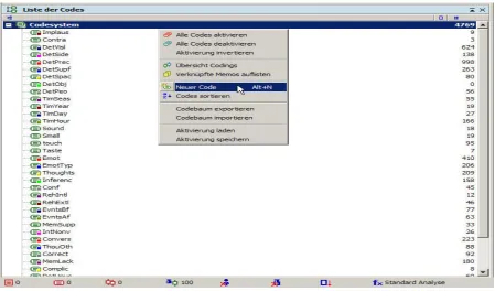 Figure 2. Assigning a specific code to a selected text passage.  