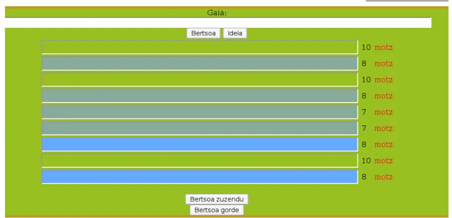 Figure 3: The BAD application before entering a verse, showing two possible rhyme patterns.