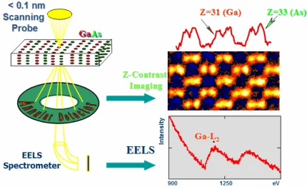 Fig. 5 Simplified Z-contrast imaging and EELS setup. Courtesy of Gerd Duscher, NCSU. 