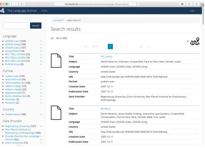 Figure 1. Faceted search interface in a FLAT prototype for The Language Archive 