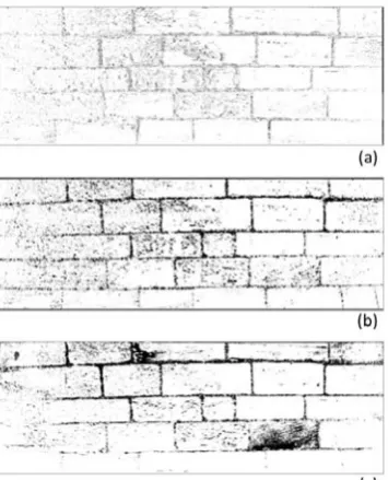 Figure 10: Post processed mortar classification results (a) RGB  (b) Hyperspectral (c) False Colour RGB (d) Combination of hyperspectral and false colour results