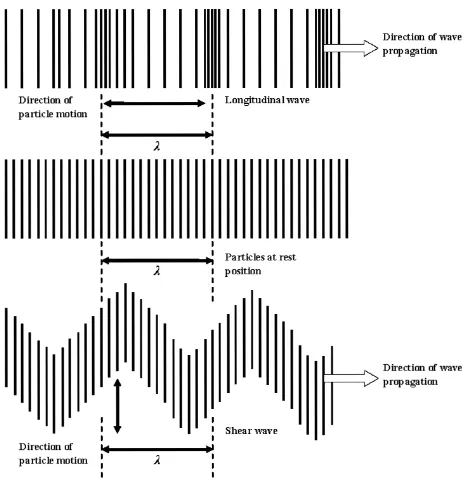 Figure 2.7. Longitudinal and shear wave direction of propagation. 