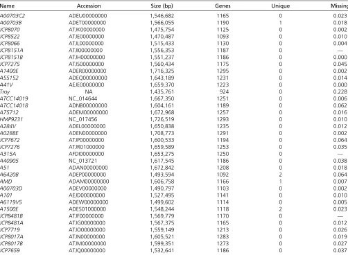 Table B1 NCBI accession numbers with genome sizes for 10 Mycobacterium sequences