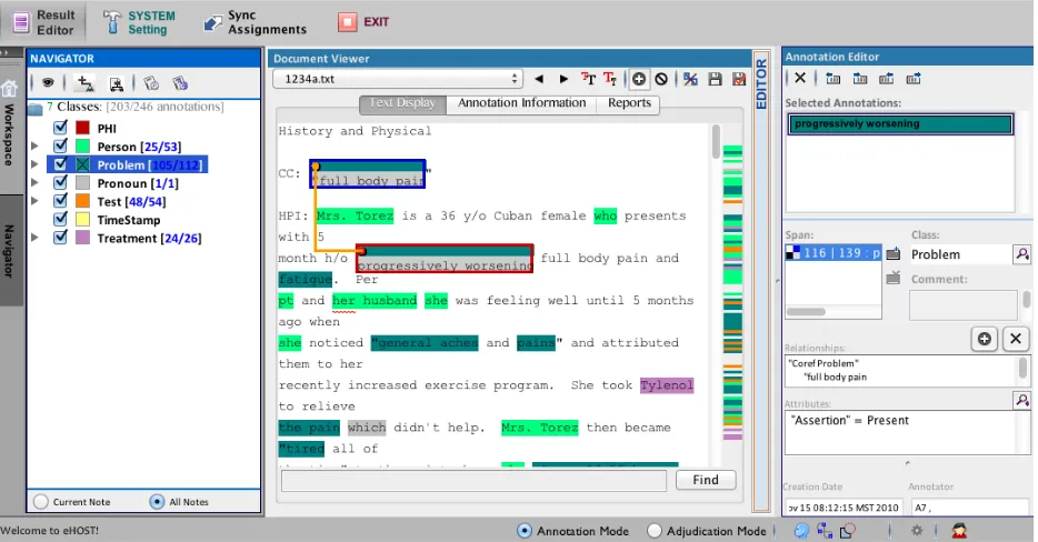 Figure 2. Example annotations using the eHOST interface 