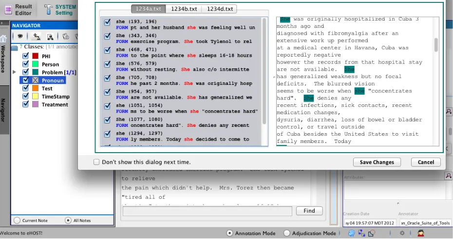 Figure 4. HTML Formatted report showing discrepant annotations between annotators A7 and B4