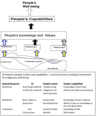Fig. 3.A proposed conceptual framework including natural and cultural diversity in people’s values and capabilities in relation to ES from differentecosystems that are important for people’s well-being.