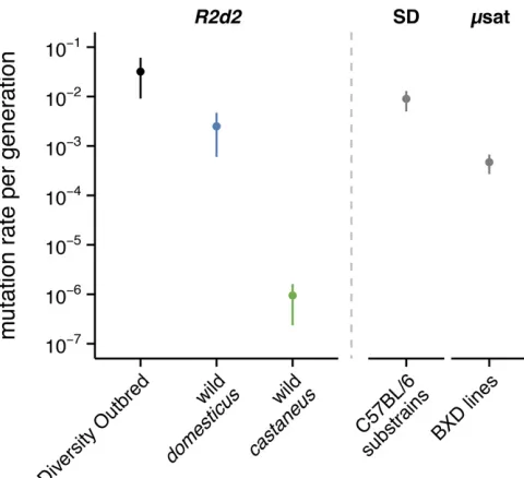 Figure 3 Rate ofM. m. castaneusCNV with the highest rate of recurrence in a C57BL/6J pedigree (Eganet al.the DO population, among wild de novo copy-number changes at R2d2