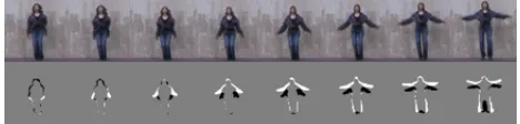 Fig. 4.Top row: Original video images from ”jack” action; Bottom row:Motion-difference (κ=2)