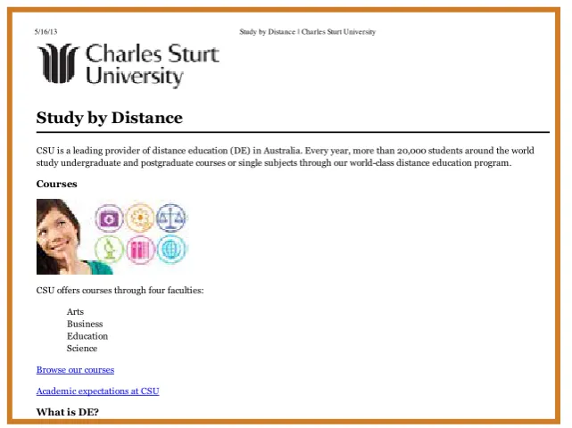 Figure 3: Information about distance learning on the Charles Sturt University’s website