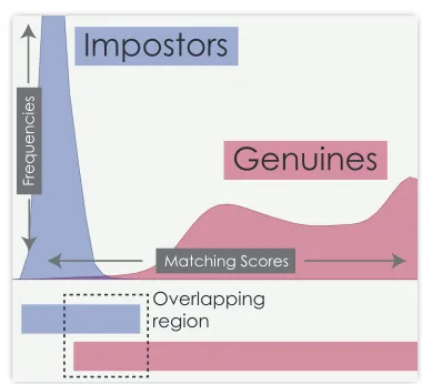 Figure 1. Distinction plots visualize the score distribution for the impostorsand genuines separately