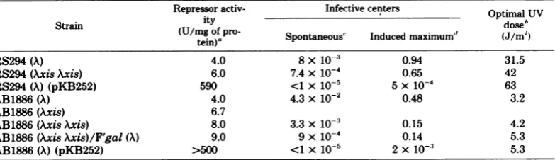 TABLE 1. Concentrations ofA repressor and comparison of spontaneous and UV-induced infective centers